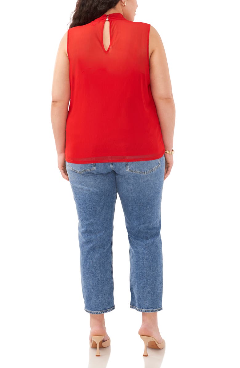 Vince Camuto Sleeveless Mock Neck Mesh Top, Alternate, color, Tulip Red