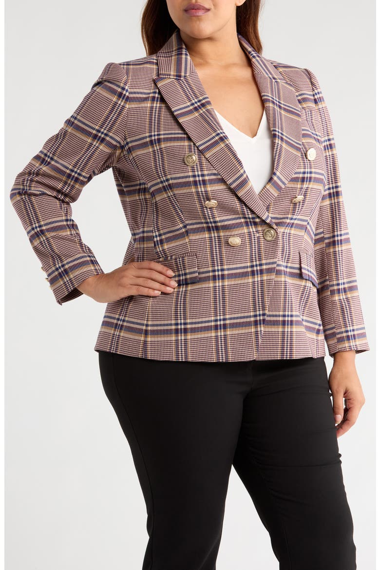 Plaid Double Breasted Jacket, Alternate, color, TAN PLUM