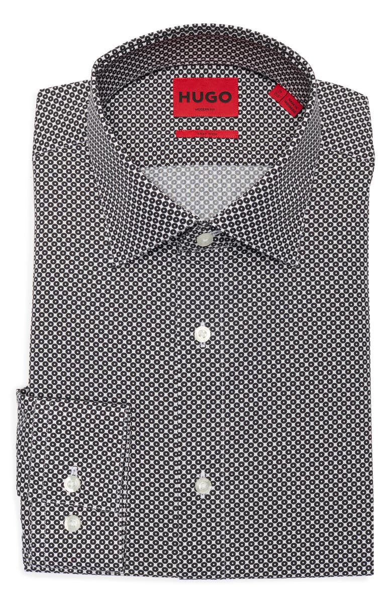 HUGO Valerio Modern Fit Easy Iron Cotton Dress Shirt, Alternate, color, White/ Black