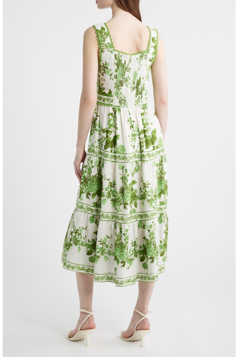 Picot Trim Cotton Blend Midi Dress, Alternate, color, GREEN