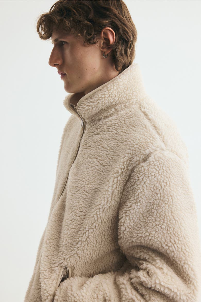 Teddy Fleece Jacket With Zipper, Alternate, color, Light beige