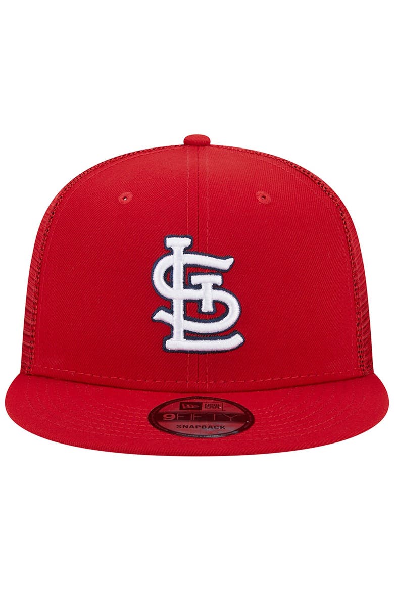 Men's New Era Red St. Louis Cardinals Team Color Trucker 9FIFTY Snapback Hat, Alternate, color, Red