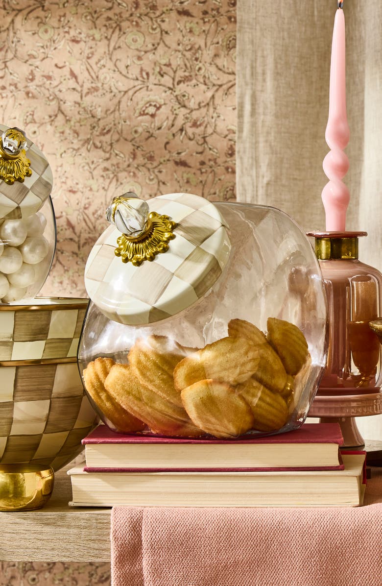 MACKENZIE CHILDS Cookie Jar with Mocha Check Lid, Alternate, color, Mocha
