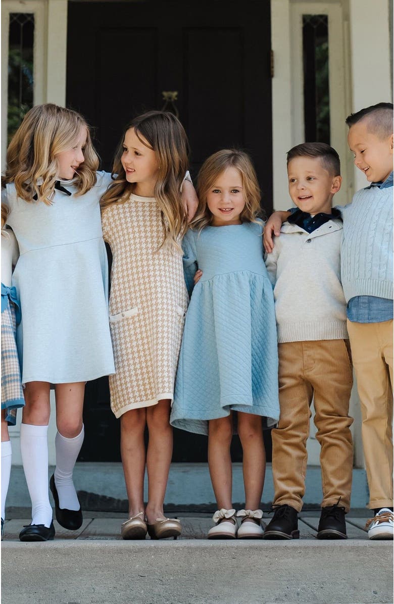 Hope & Henry Kids' Organic Long Sleeve Fine Gauge Cable V-Neck Sweater, Alternate, color, Dusty Blue Heather Cable