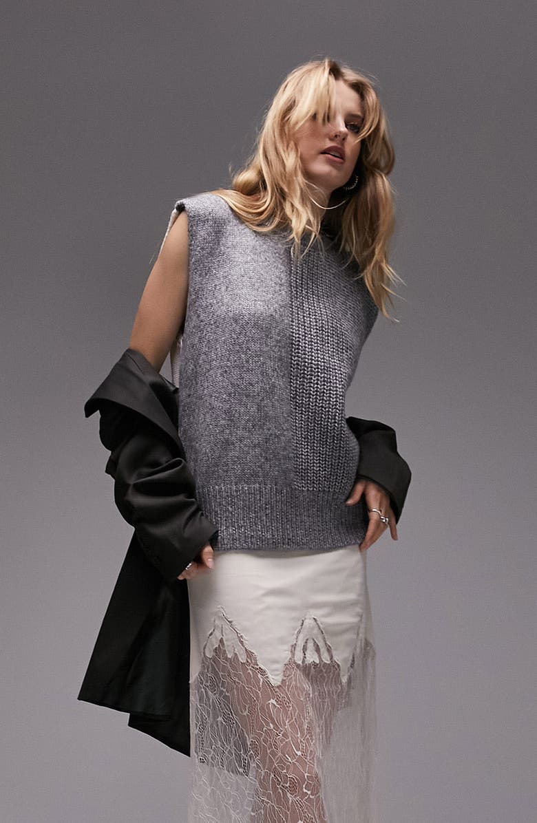 Topshop Mixed Stitch Sleeveless Sweater, Main, color, 