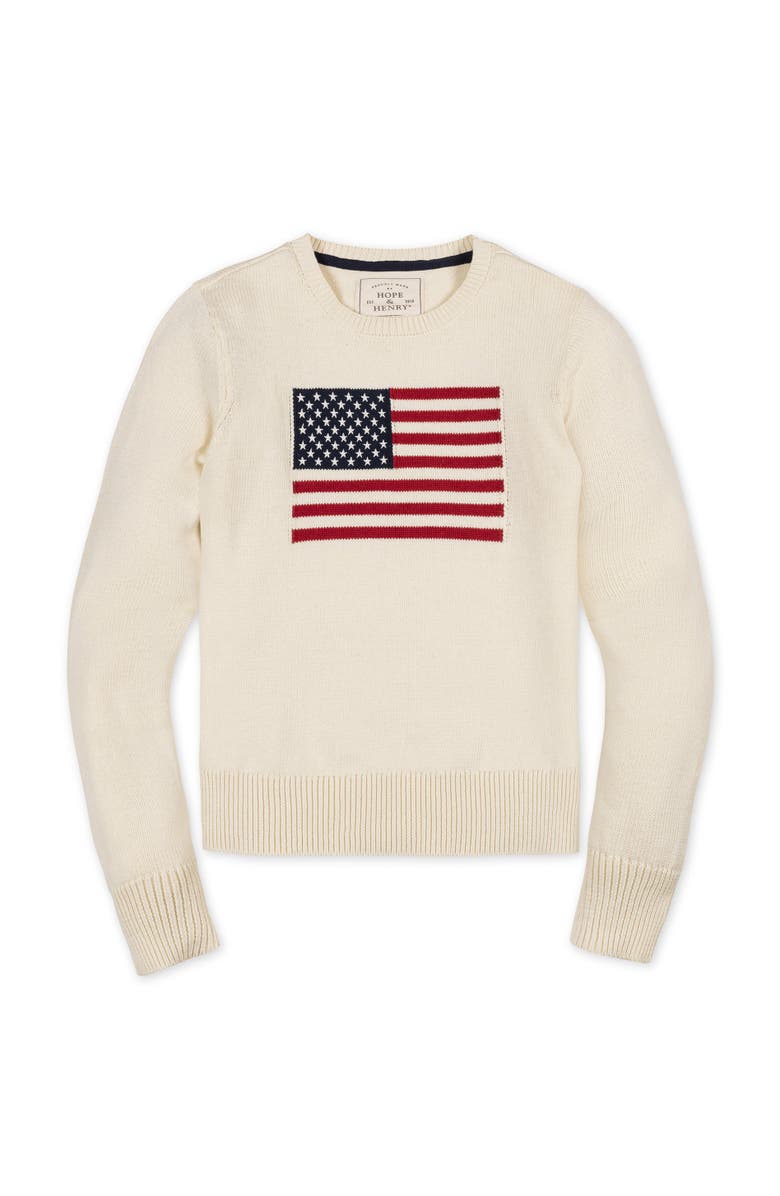 Hope & Henry Women's Organic Crew Neck Flag Sweater, Alternate, color, Ivory Flag