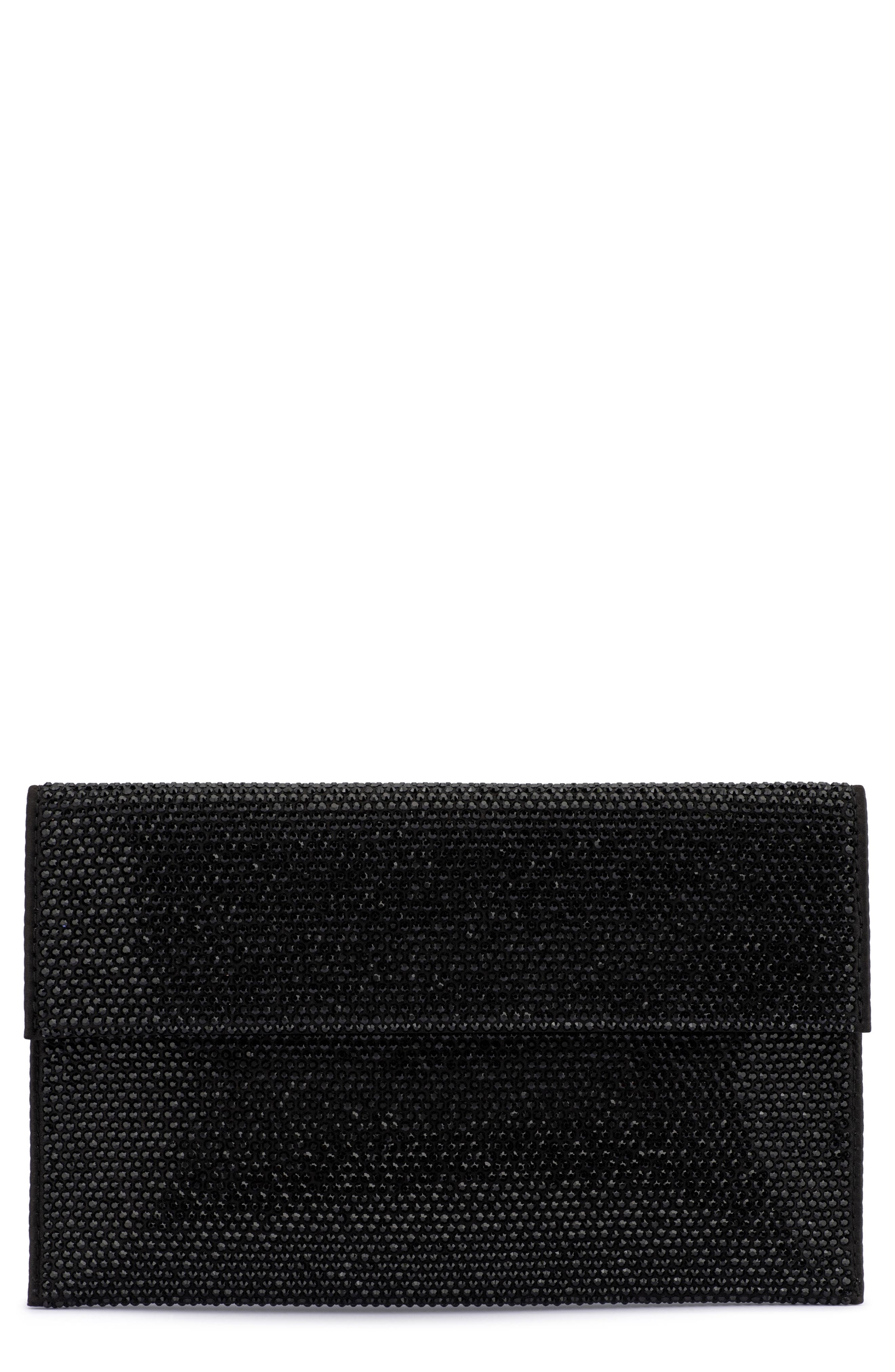 Olga Berg Cara Crystal Envelope Clutch, Main, color, Black