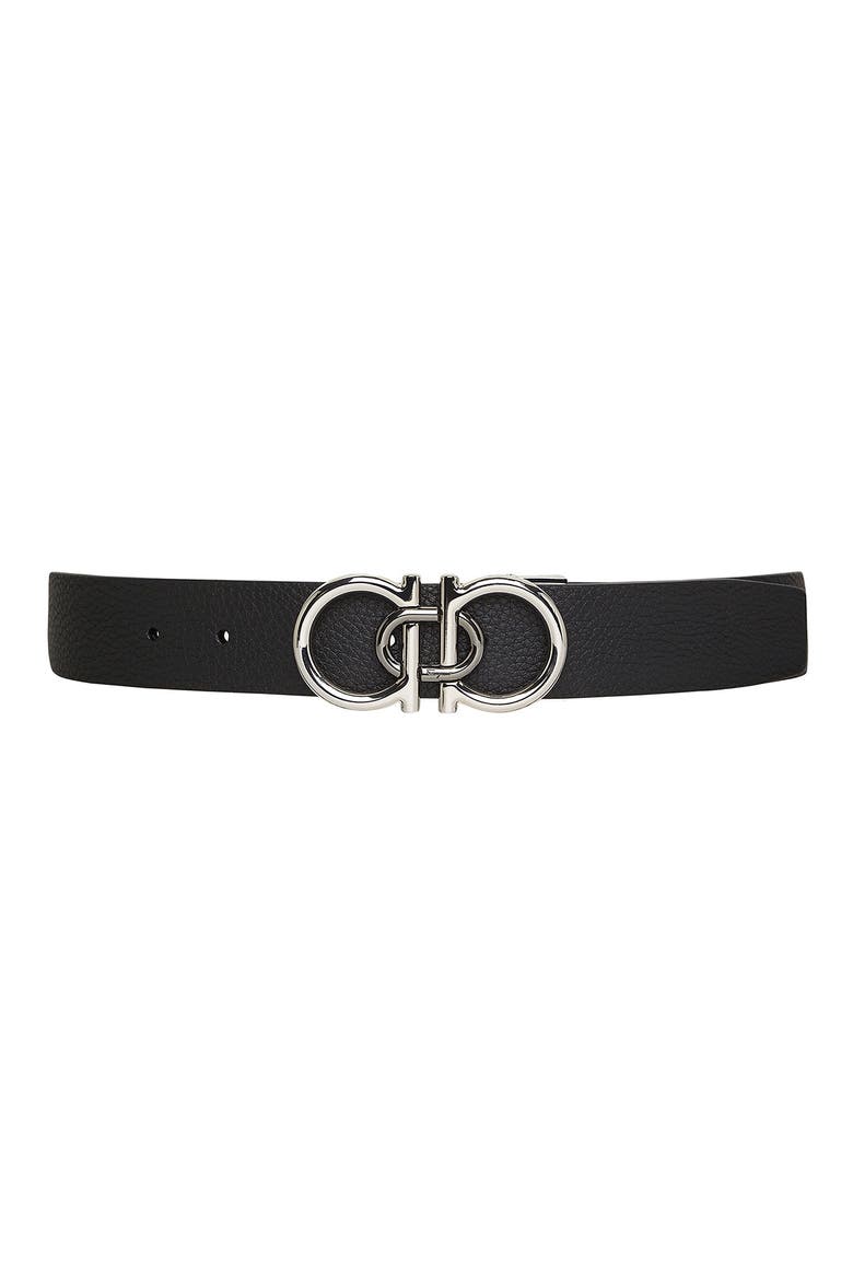 Salvatore Ferragamo Double Gancio Buckle Reversible Leather Belt, Main, color, NERO SPARROW