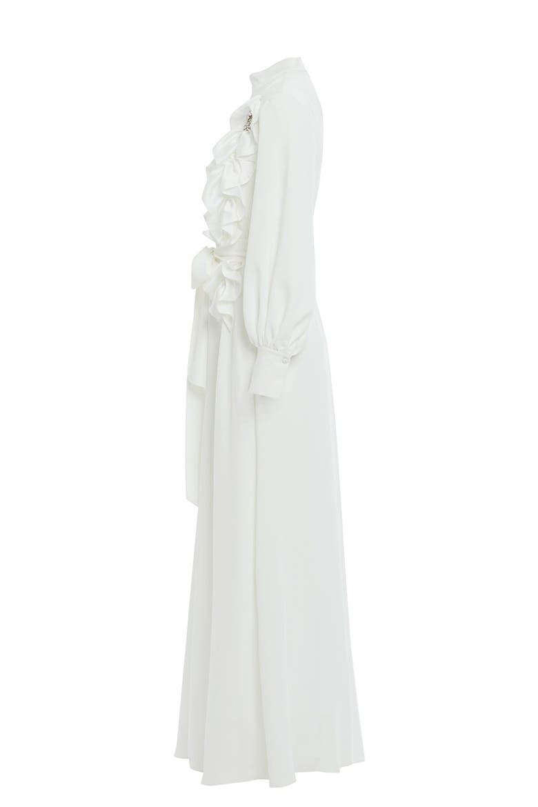 Gathered Detail Beaded Long Unlined Dress, Alternate, color, Ecru