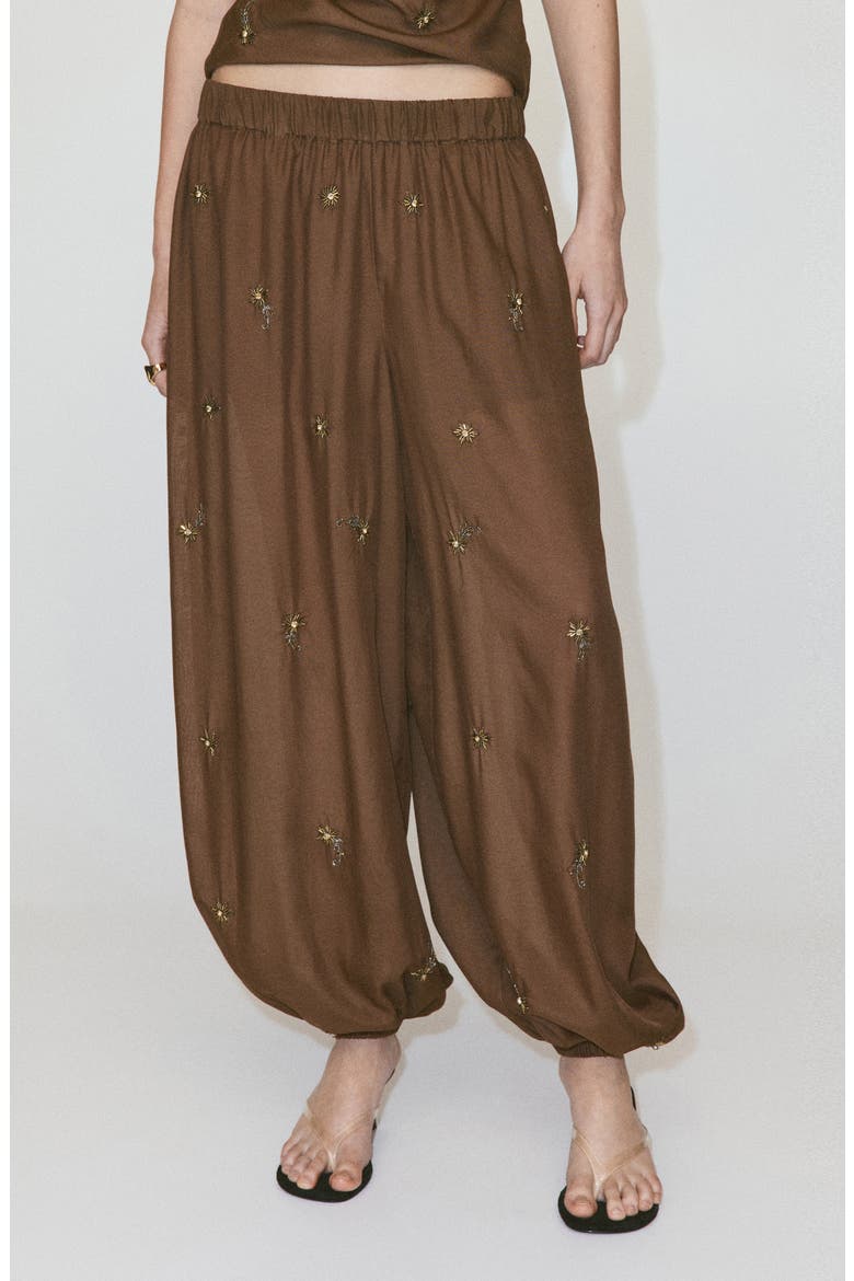 Beaded Embroidered Balloon Pants, Main, color, BROWN