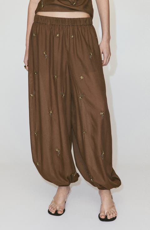 Beaded Embroidered Balloon Pants