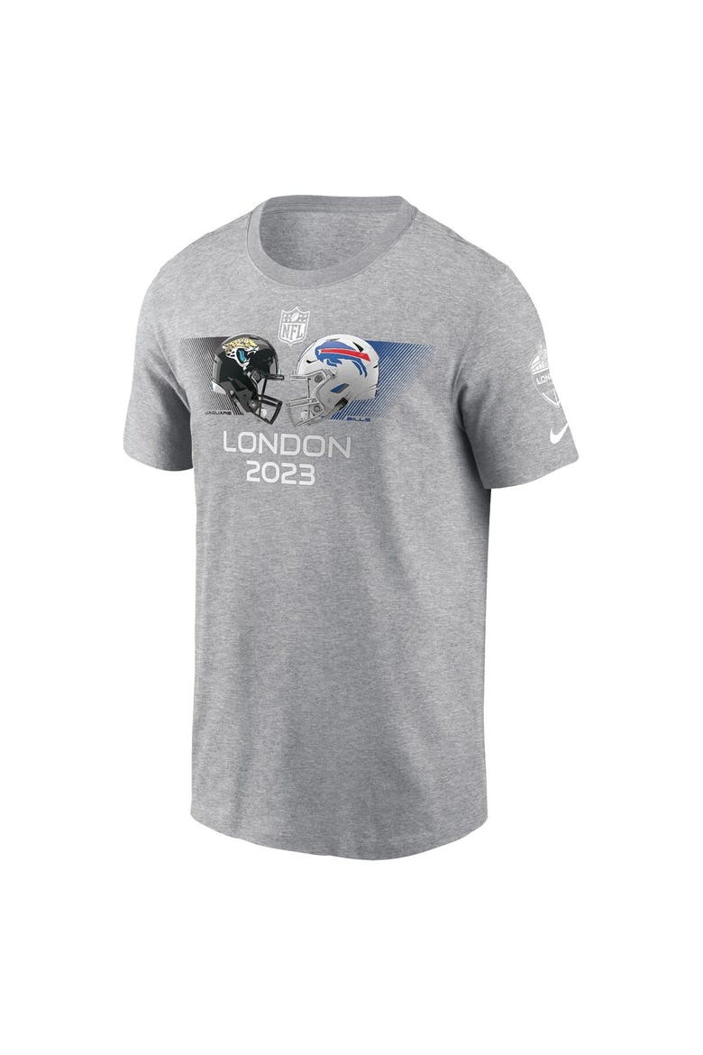 Men's Nike Heather Charcoal Jacksonville Jaguars vs. Buffalo Bills 2023 London Game T-Shirt, Alternate, color, Heather Charcoal