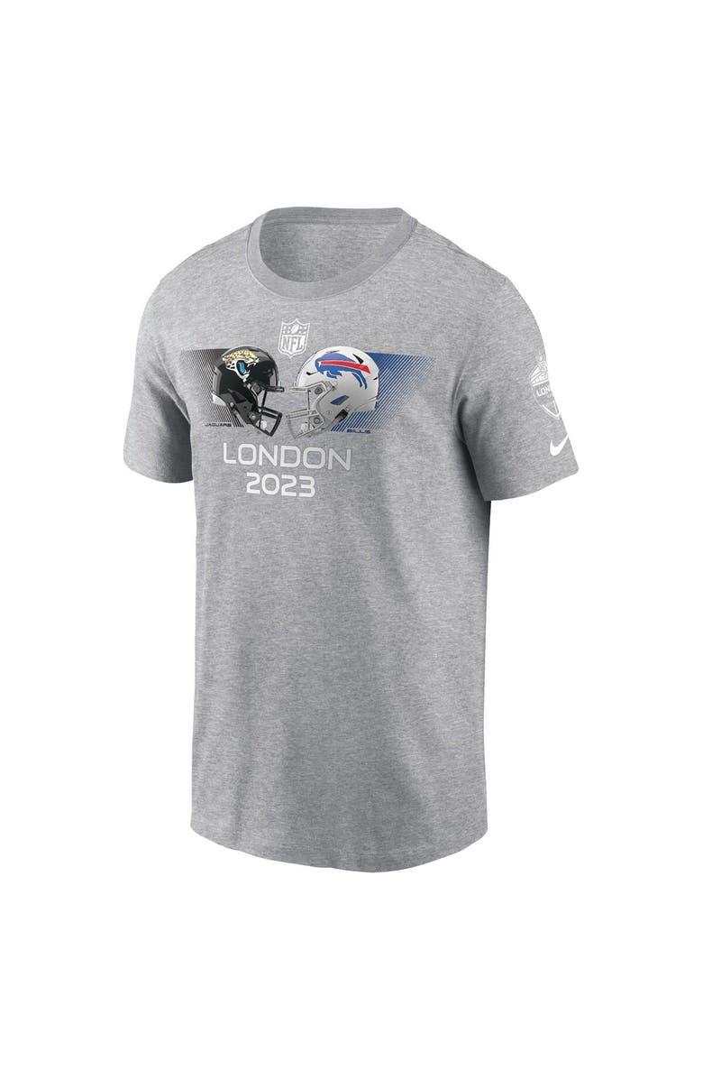 Nike Men's Nike Heather Charcoal Jacksonville Jaguars vs. Buffalo Bills 2023 London Game T-Shirt, Alternate, color, Heather Charcoal