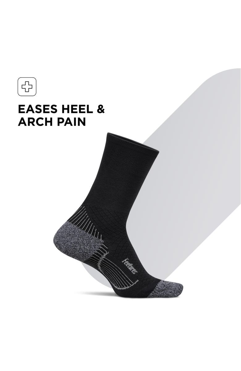 Feetures Plantar Fasciitis Relief Light Cushion Mini Crew Targeted Arch & Plantar Fascia Support, Alternate, color, Black