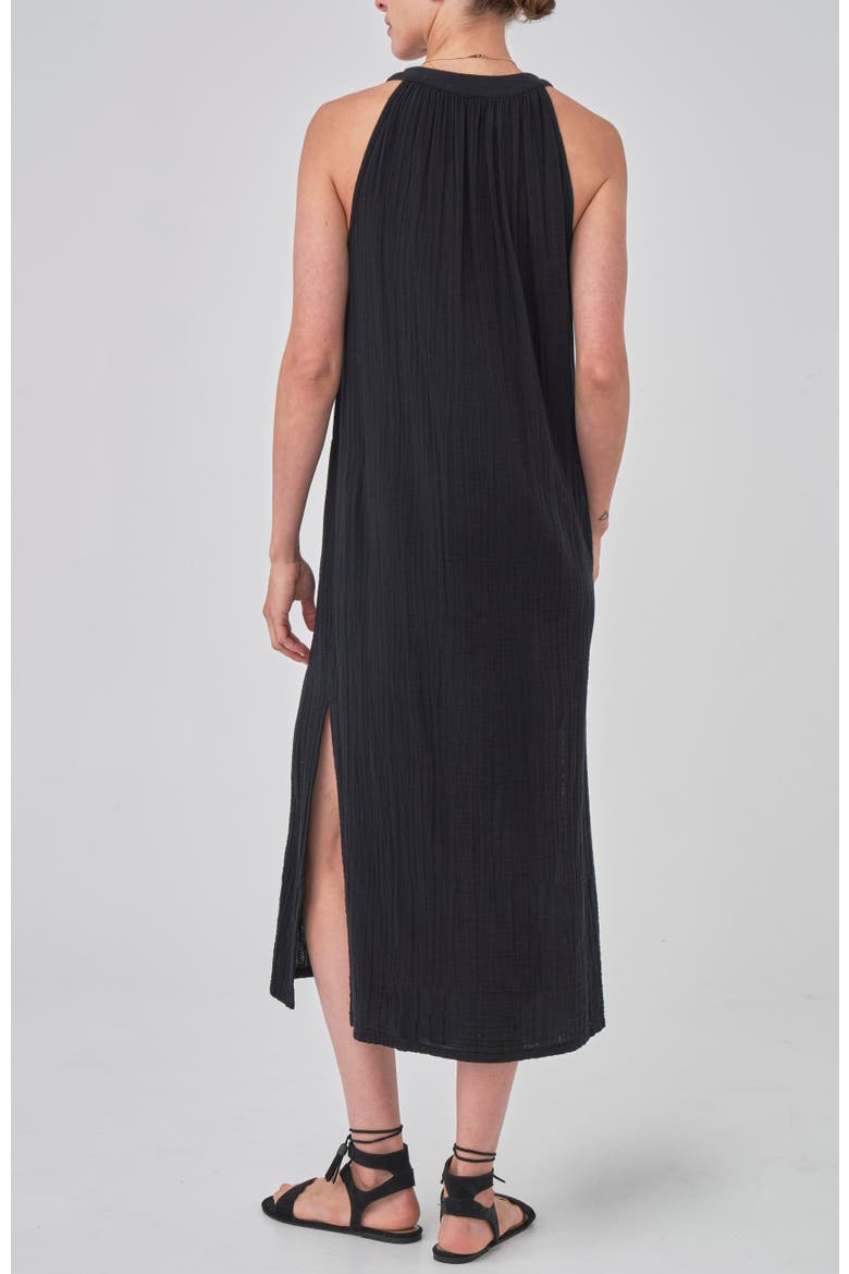 Sleeveless Gauze Midi Dress with Pockets, Alternate, color, Black