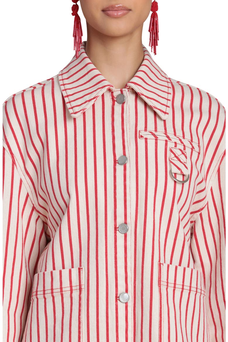 Short Stripe Chore Jacket, Alternate, color, CREAM-RED STRIPE