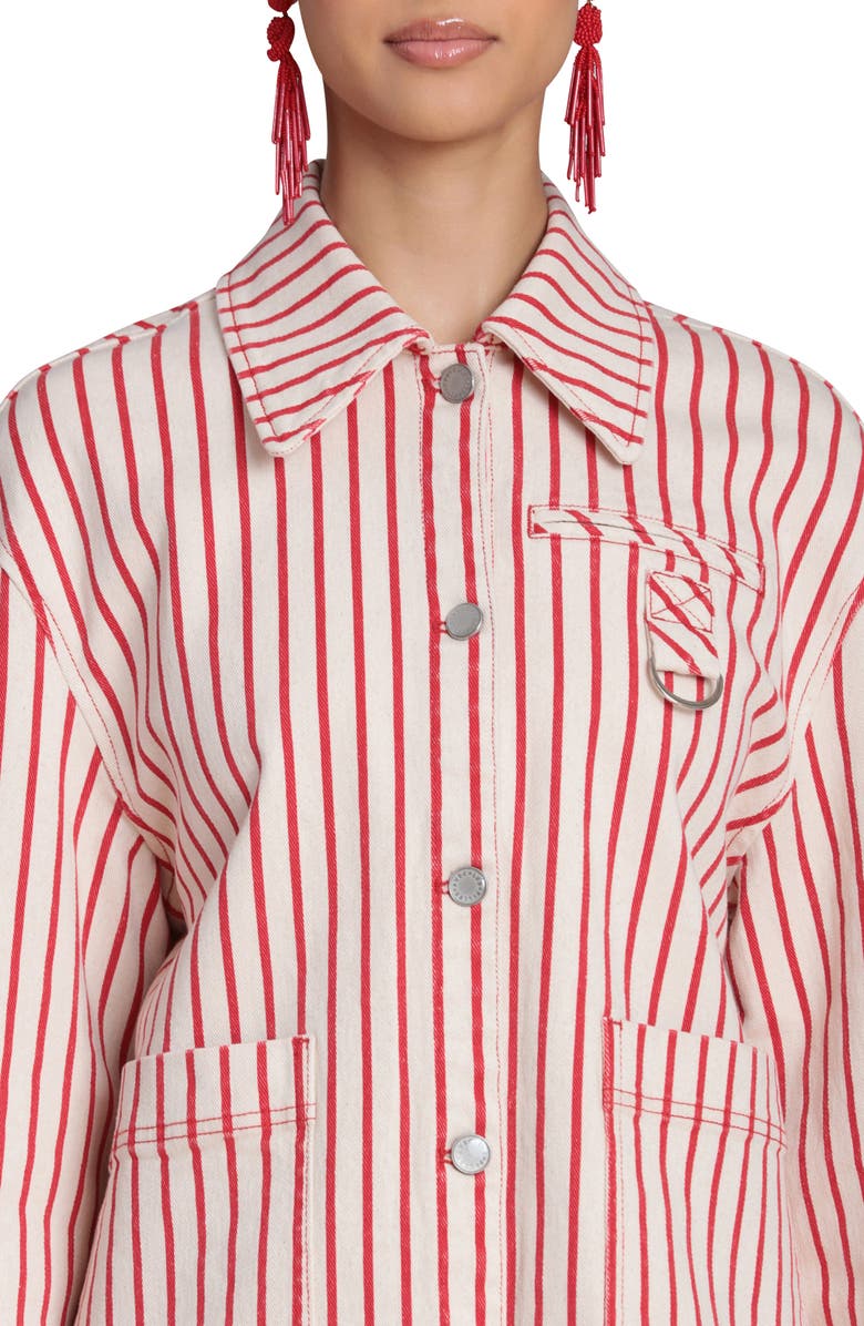 Avec Les Filles Short Stripe Chore Jacket, Alternate, color, Cream-Red Stripe