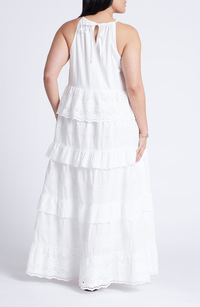 ELOQUII Ruffle Eyelet Sleeveless Maxi Dress, Alternate, color, 