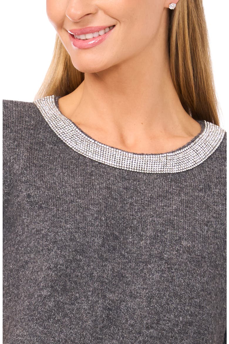 Rhinestone Collar Short Sleeve Sweater, Alternate, color, MEDIUM HEATHER GREY