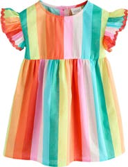 NEXT Kids' Bright Rainbow Ruffle Cotton Dress