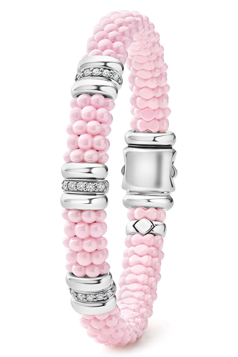 Pink Caviar Bead Diamond Station Bracelet (Nordstrom Exclusive), Alternate, color, PINK