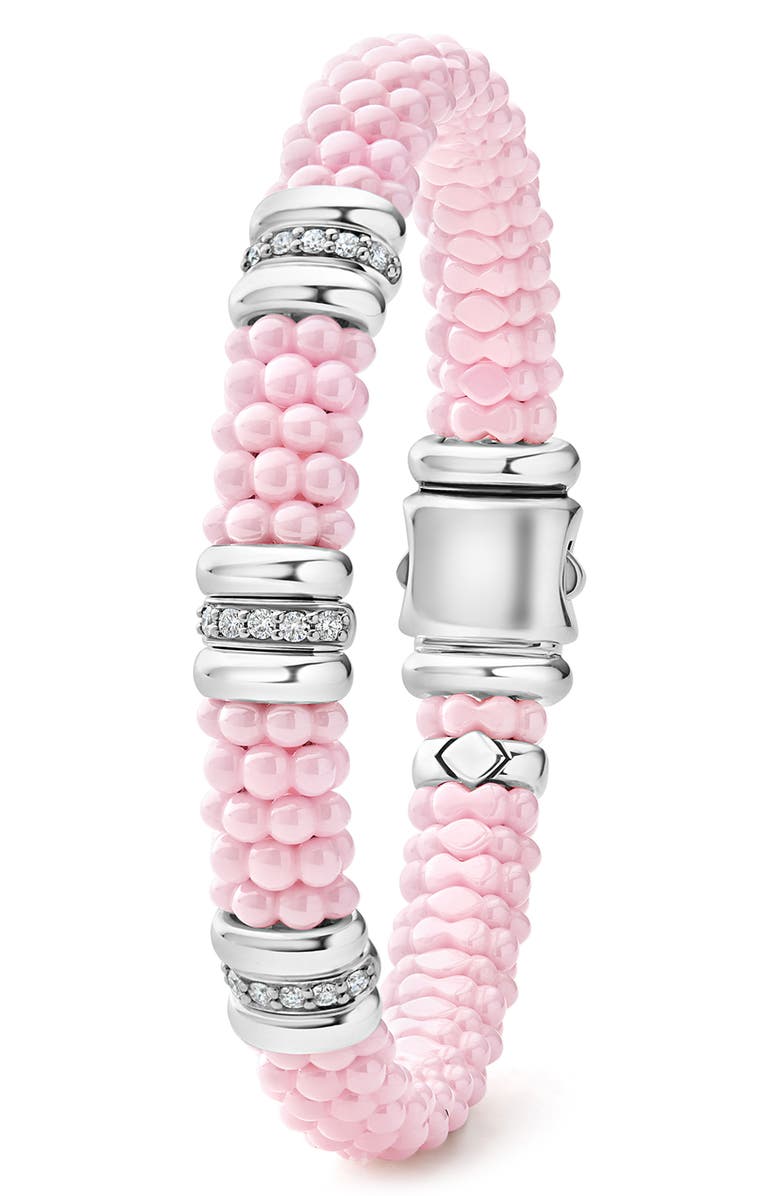 LAGOS Pink Caviar Bead Diamond Station Bracelet, Alternate, color, Pink