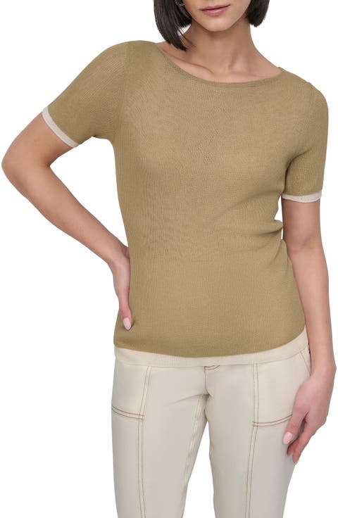 Contrast Layered Short Sleeve Sweater