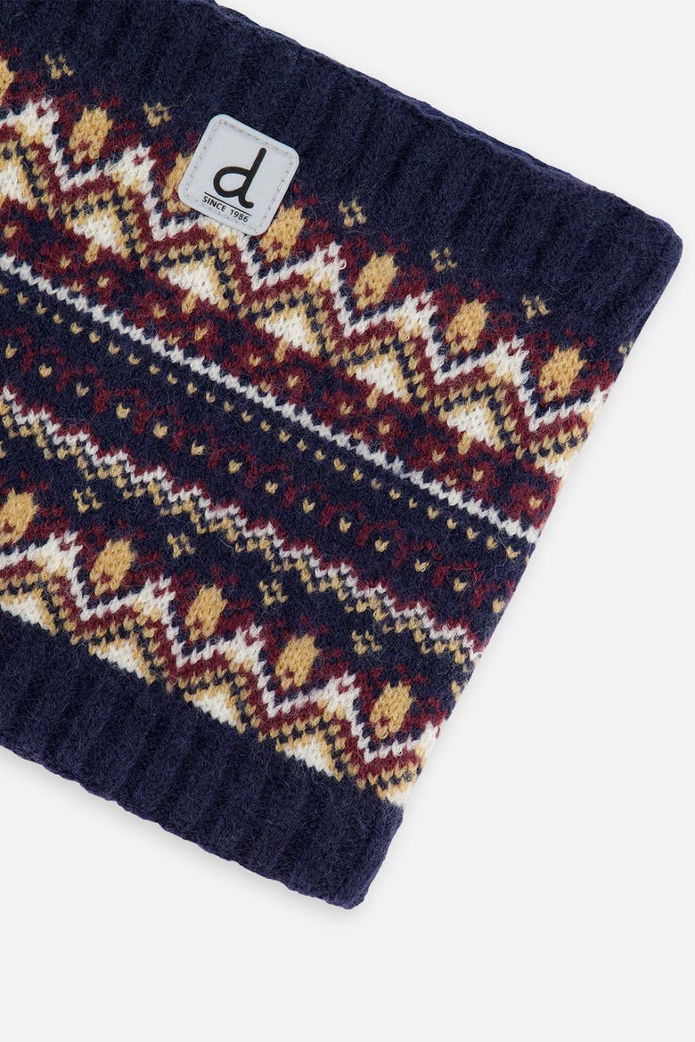 Fair Isle Jacquard Fleece-Lined Knit Neckwarmer, Alternate, color, Blue and Red Jacquard