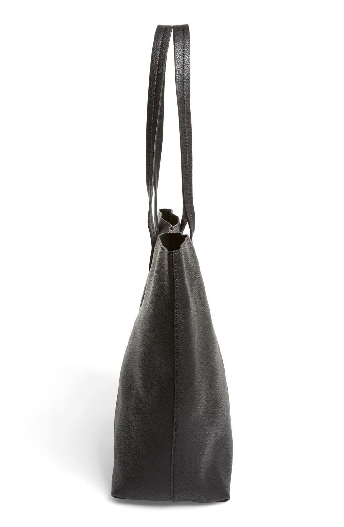 Laser Cut Panel Faux Leather Tote, Alternate, color, BLACK