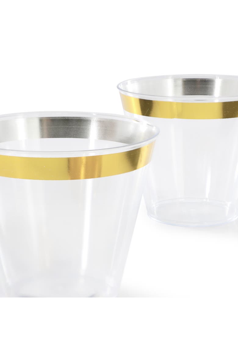 100 Piece 9 Ounce Disposable Gold Rimmed Party Cup Set, Alternate, color, Gold
