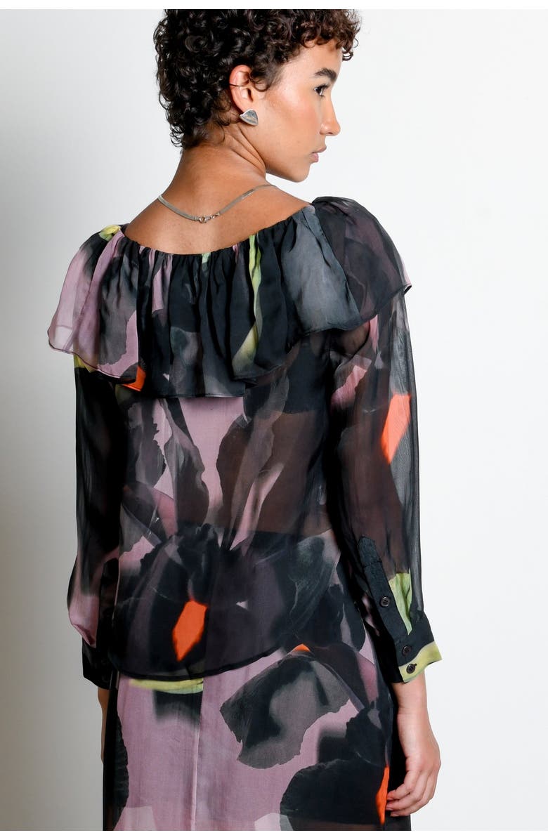 Untitled in Motion Perennia Ruffle Collar Organza Button-Down Top, Alternate, color, Shadow Iris