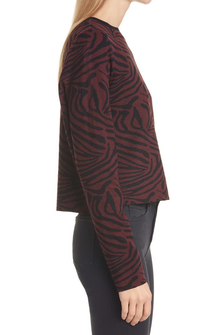 Zebra Jacquard Sweater, Alternate, color, OXBLOOD