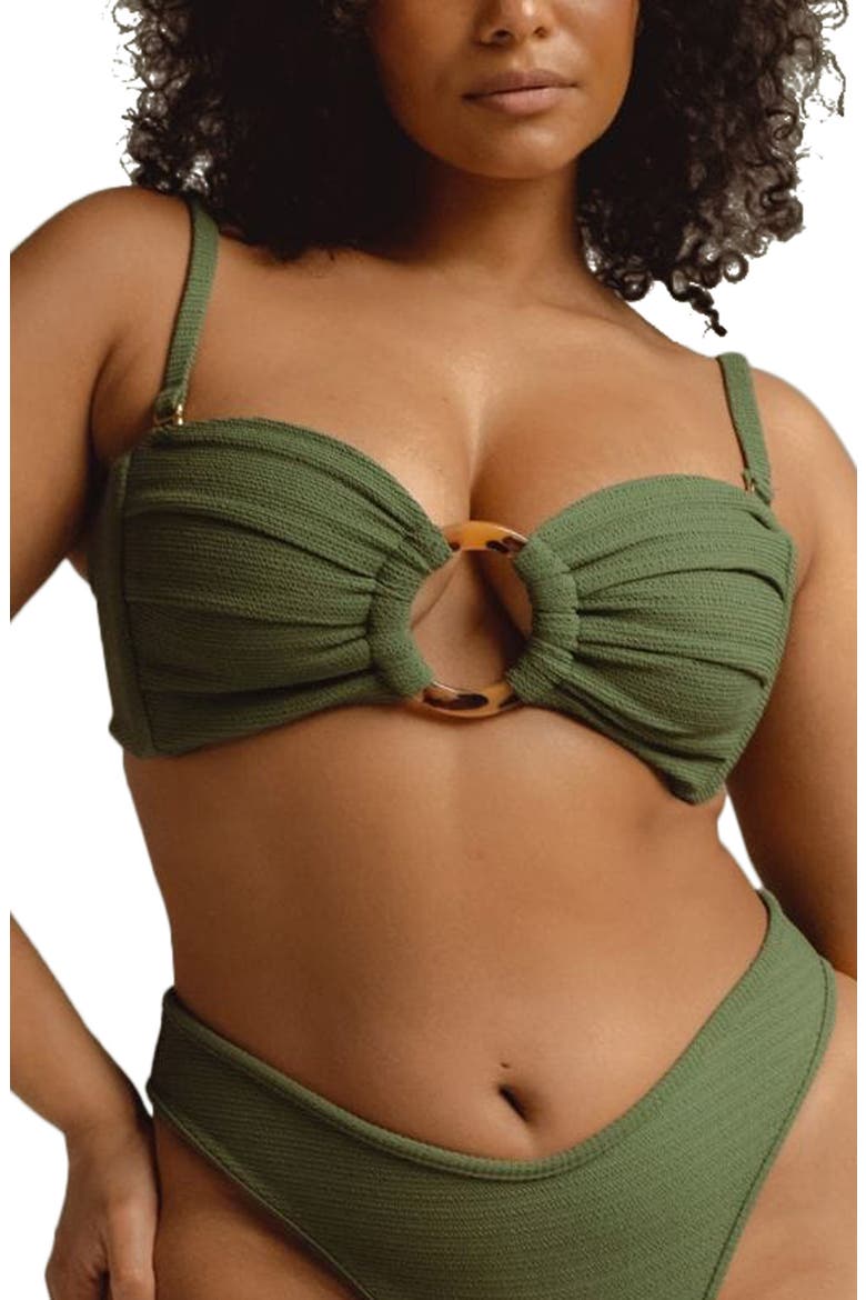Tori Bandeau Bikini Top, Alternate, color, OLIVE MICRO SCRUNCH