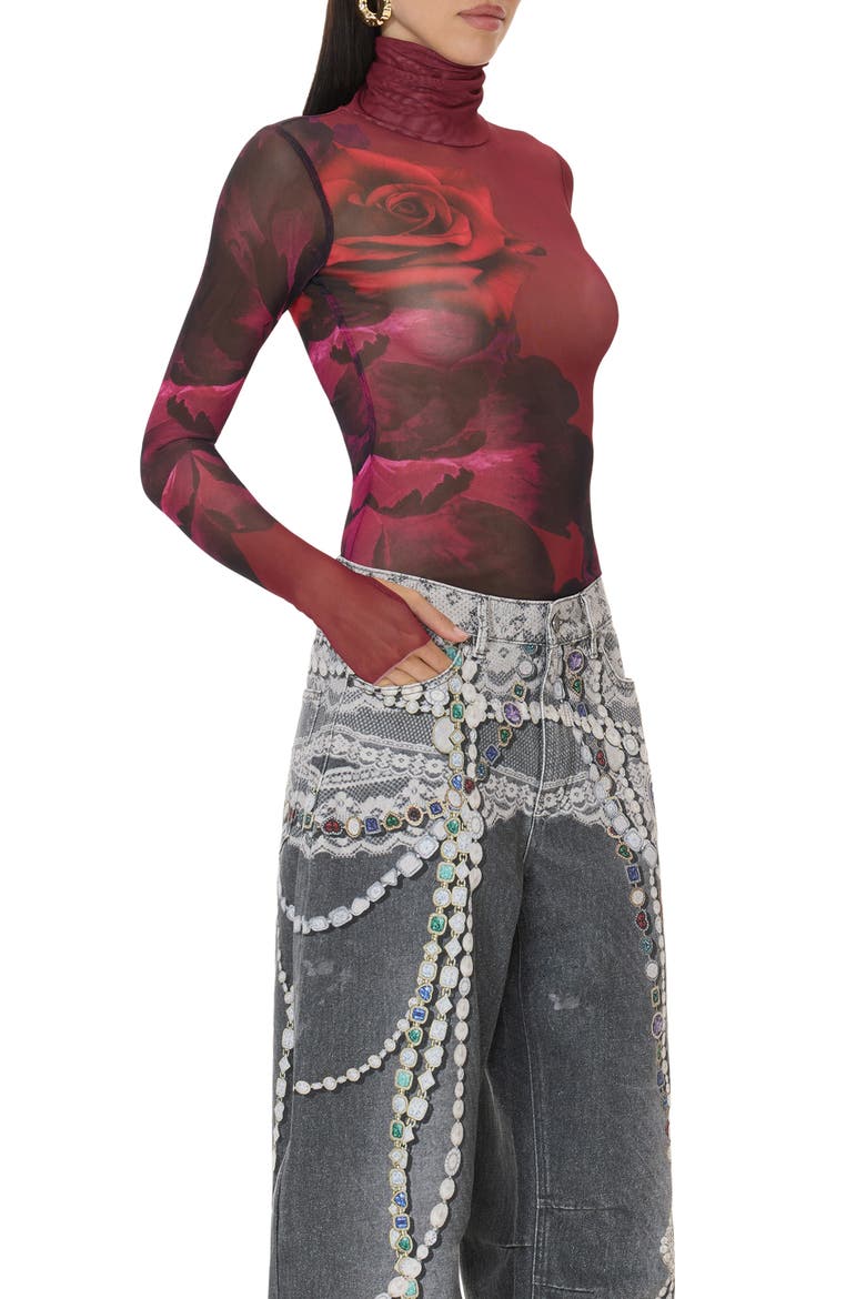 Zadie Mock Neck Mesh Top, Alternate, color, GLOW ROSE