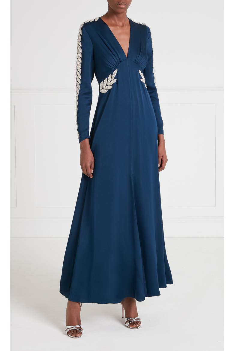 Vine Sleeved Gown, Main, color, Midnight
