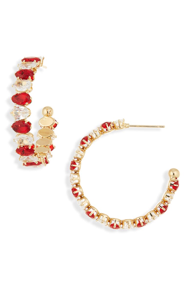 Alternating Crystal Hoop Earrings, Main, color, GOLD/ RED