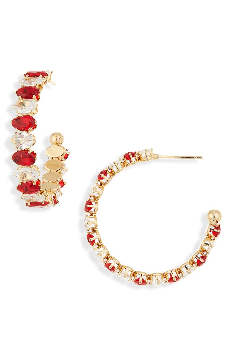 Cara Alternating Crystal Hoop Earrings, Main, color, Gold/ Red