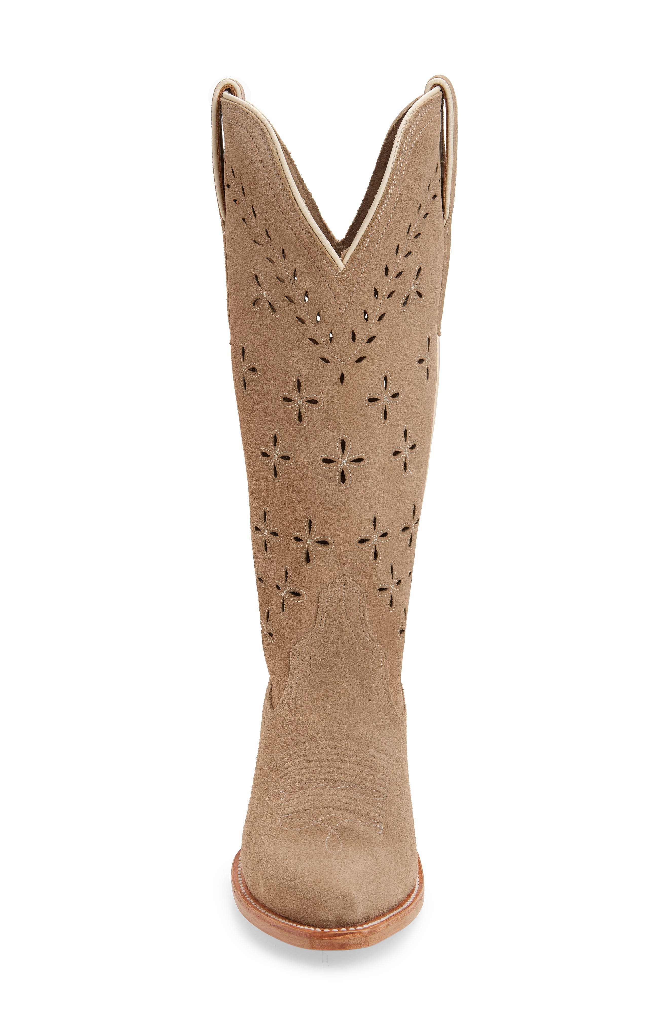 Tecovas The Annie Eyelet Suede Western Boot, Alternate, color, Taupe