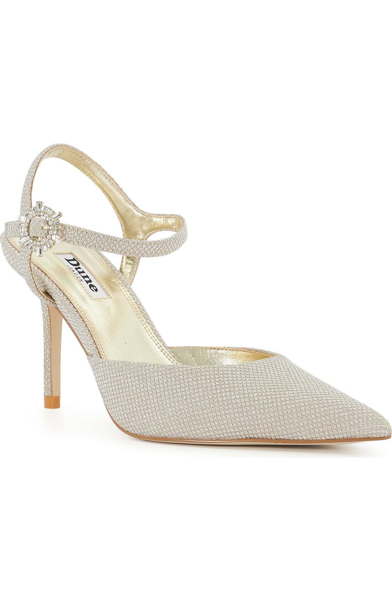 Dune London Channel Ankle Strap Pointed Toe Pump, Main, color, Gold
