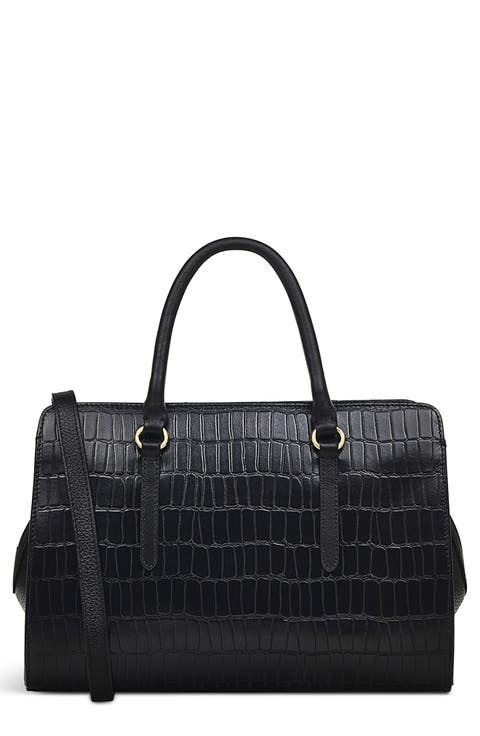 Angel Lane Croc Embossed Leather Satchel