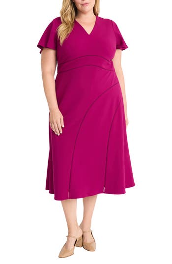 Maggy London Short Sleeve Lattice Detail Midi Dress