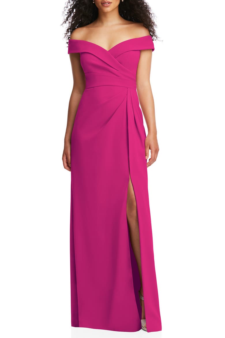 Off the Shoulder Crepe Gown, Main, color, THINK PINK