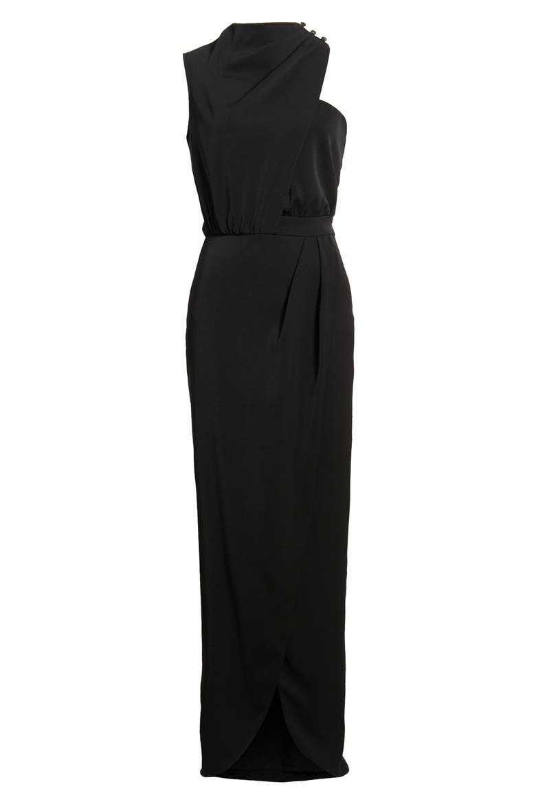 Floella Sleeveless Cowl Neck Gown, Alternate, color, BLACK