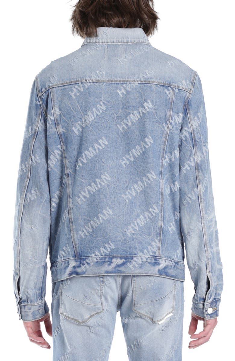 HVMAN Triangle Denim Logo Trucker Jacket, Alternate, color, Acid Repeat