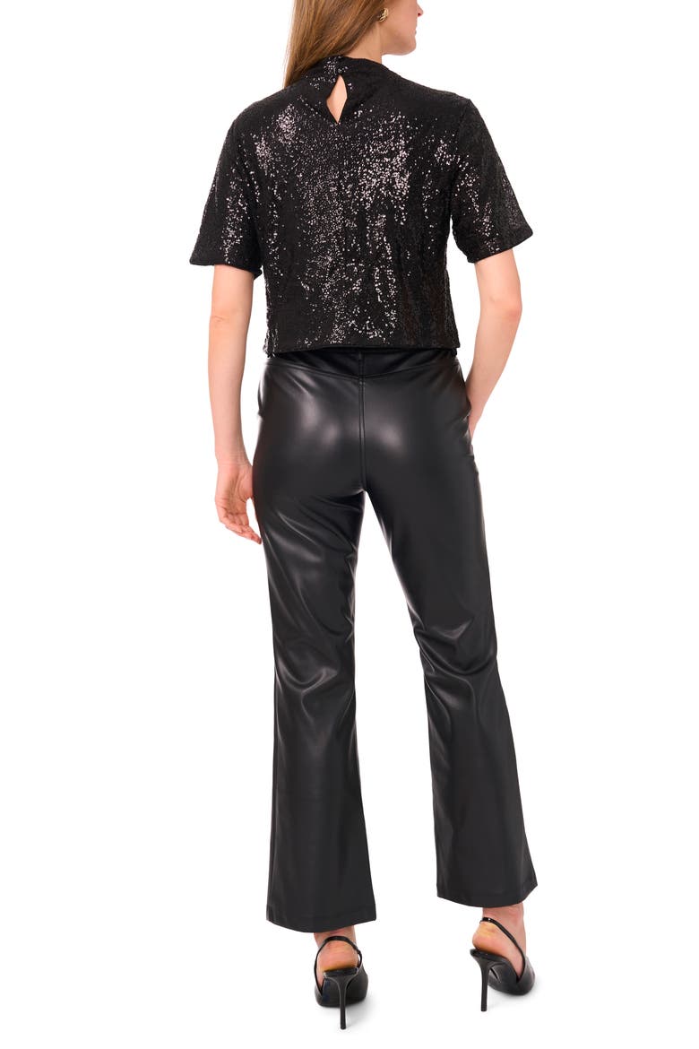Sequin Mesh Short Sleeve Top, Alternate, color, RICH BLACK