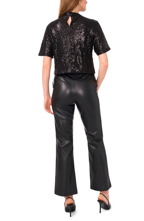 Vince Camuto Sequin Mesh Short Sleeve Top In Black
