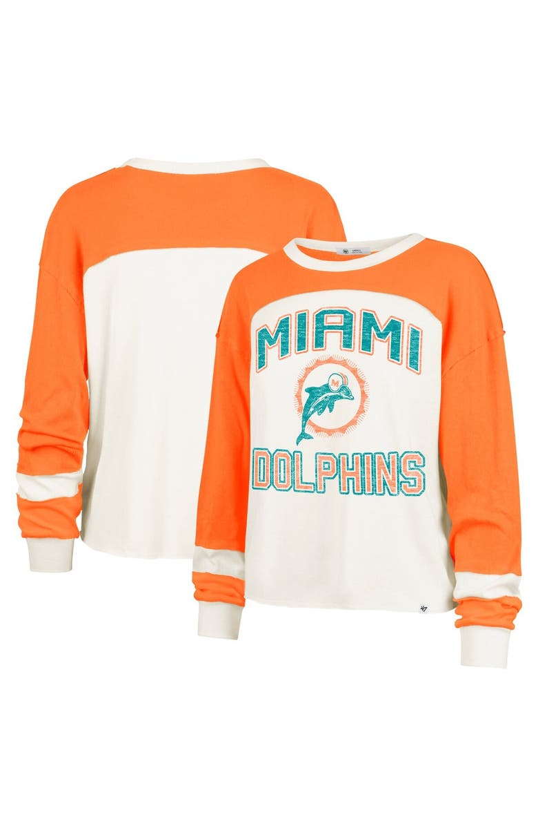 '47 Women's '47 Cream Miami Dolphins Double Header Curve Raglan Long Sleeve Crop Top, Alternate, color, Cream