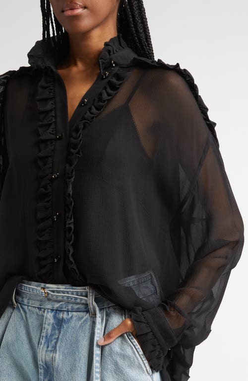 Zimmermann Ruffle Cape Georgette Button-up Shirt In Black