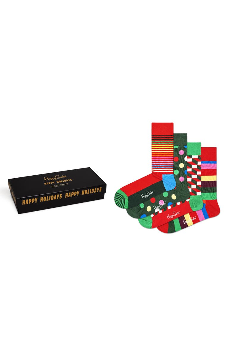 Happy Socks Assorted 4-Pack Holiday Socks Gift Box, Alternate, color, 