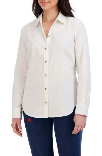 Foxcroft Haven Corduroy Button-up Shirt In White